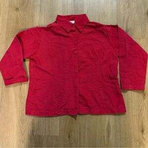 Krista Larson Luxury Red Silk & Cotton Long-Sleeve Collared Shirt Size Large